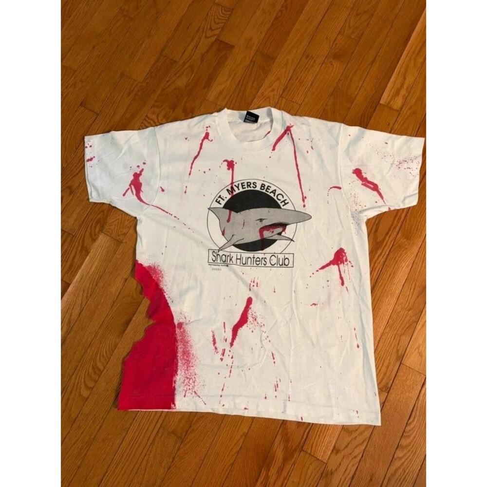 Screen Stars Ft. Myers Beach Shark Hunters Club Single Stitch Tee White XL